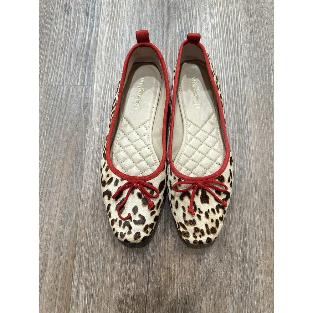 J. McLaughlin‎ Size 6 Leopard Print Ballet Flats Red Trim Anastasia Haircalf